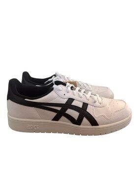 Asics Mens White & Black Sneakers Size 11.5 EU 46 Leather Casual Athletic Shoes